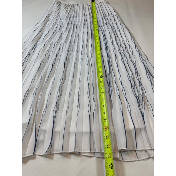 White Navy Pleated Midi Skirt Anonyme Ita. 42, US 6,  Elastic Waist (bin KK171) - Picture 4 of 8